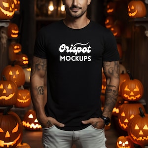Halloween Black Bella Canvas 3001 T-Shirt Mockup (Digital Download)
