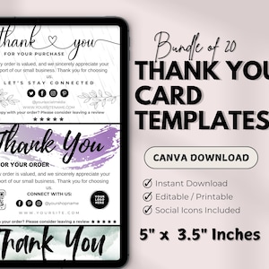 20 Modelos de cartões de agradecimento comerciais editáveis Modelo de cartão Canva feito com amor Modelo de cartão para impressão Modelos de cartão Canva Edit 5” x 3,5”