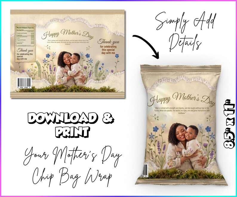 Mom Party Chip Bag Template Editable Canva DIY Mom Party Favor
