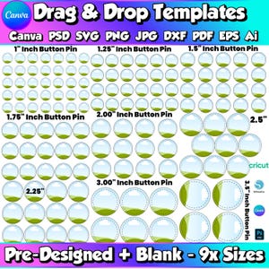 Button Pin Template 9x Bundle SVG Editable Canva Badge Frames 1–3.5 Inch Circle Labels Football Baseball Tailgate Campaign Button Designs