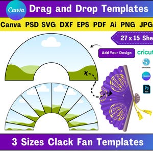 Modello per ventaglio Clack in 3 dimensioni Modelli per ventaglio Clack modificabili Canva Modello per ventaglio Drag Queen Modello per ventaglio a mano Modello per ventaglio pieghevole Ventaglio a sublimazione