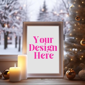 Christmas Frame Mockup: White Wood Frame (Digital Download)