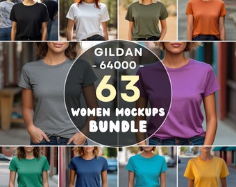 Gildan 64000 Mockup Bundle Tshirt Women  Gildan 64000 Mockups Gildan 64000 T-shirts Mockup Bundle Gildan Model Mockups 63 Mockup Photos