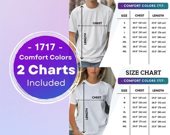 Maqueta de la tabla de tallas Comfort Colors 1717: Camiseta unisex (2 archivos JPG)