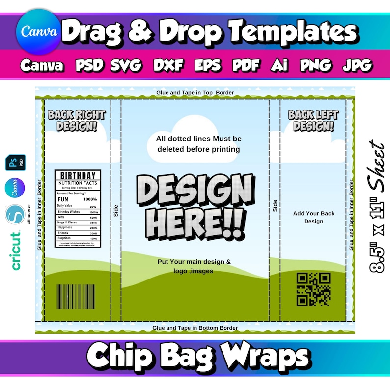 Editable Chip Bag Template Blank Chip Bag Wrapper For Birthday Parties