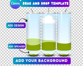 Maqueta de vaso con altavoz de 20 oz: Plantilla de arrastrar y soltar de Canva (descarga digital)