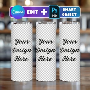 20 Oz Skinny Tumbler Mockup: Canva Template, PSD, PNG, JPG (Digital Download)