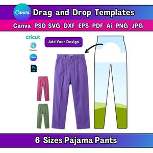 6 Größen All Over Print Pyjama Hose Vorlage: Canva, Printstifte, SVG (Digital Download)