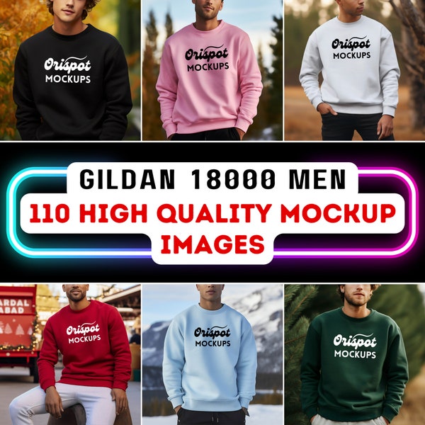 Gildan 18000 Mockup Bundle Alle Farben Gildan 18000 Bundle Gildan Sweatshirt Mockup Bundle Ganzer Shop Bundle Sweatshirts Gildan Männliche Modelle