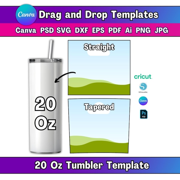 Skinny Tumbler Template 20 Oz Canva Drag and Drop 20OZ Tumbler Wraps Templates Custom Canva Frames Sublimation Tumbler Wrap Tumbler Wrap SVG