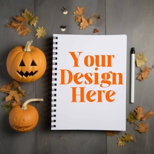Halloween Spiral Notebook Mockup: White Scrapbook Printify Mockup (PSD)