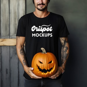 Halloween T-Shirt Mockup: Bella Canvas 3001, Black & White (Digital File)