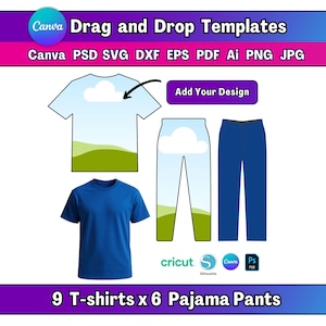 15 szablonów na koszulki Canva Szablon spodni piżamowych Szablon sublimacji Szablony edytowalne Canva Projekty koszulek Projekt piżamy SVG