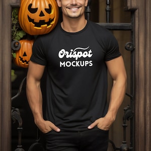 Halloween Bella Canvas 3001 Black T-Shirt Mockup (Digital Download)