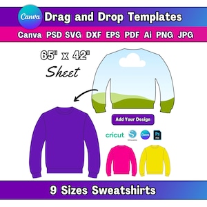 7 Size All Over Sweatshirt Template Bundle: Canva, SVG, PSD, AI (Digital Download)