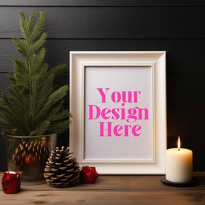 Christmas Frame Mockup: White Wood Single Frame (Digital)