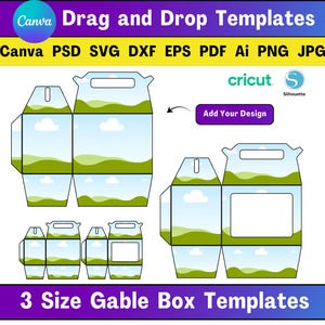 3 Größe Giebel Box Vorlage Canva Giebel Box Vorlage SVG Benutzerdefinierte druckbare Giebelbox Geschenkbox Vorlage Favor Box Vorlage Canva Bearbeiten
