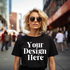 Gildan 64000 Mockup Black Gildan 64000 Mockup Gildan Tshirt Mockup Trendy Female Model Mockup Black Tshirt Mockup Gildan Mock Up Boho Mockup