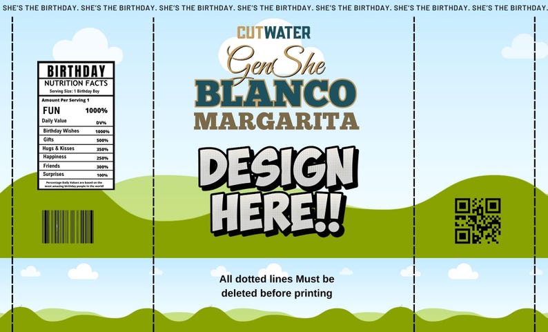 GenShe Editable Cutwater Margarita Cocktail Can Wrap Label Template
