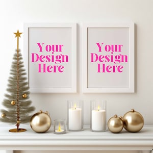Christmas Frame Mockup: White Wood Thin Frame (Digital File)