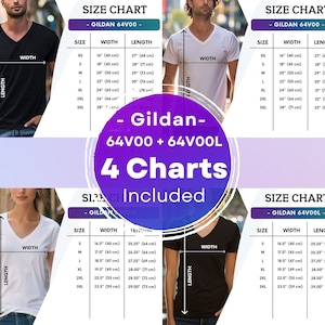 Gildan 64V00 + 64V00L Size Chart Gildan 64V00 Men Size Chart and Gildan 64V00L Women Size Chart V-Neck Sizes Chart Unisex Size Chart Mockup