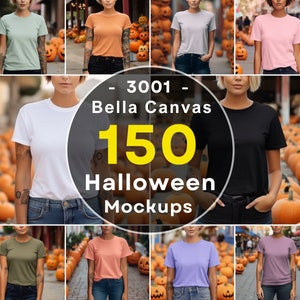 Paquete de maquetas de Bella Canvas 3001 para Halloween Paquete de maquetas de otoño Paquete de maquetas de Halloween Paquete de maquetas de mujeres Paquete de maquetas de Bella Canvas 3001 para Halloween