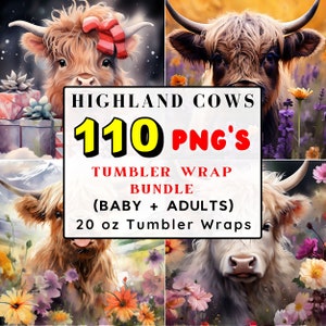 Highland Kuh Tumbler Wrap Bundle: 20 Oz, 110 PNG Designs