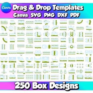 250x doos sjabloon SVG-bundel Cricut Canva gunst geschenkdoos lasergesneden papieren zak doos Dieline silhouet DXF afdrukbare ambachten DIY verpakkingskits