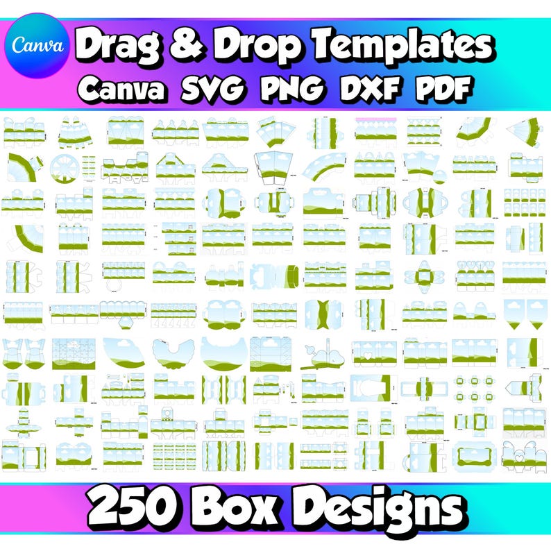 250x Box Template SVG Bundle Cricut Canva Favor Gift Box Laser Cut Template