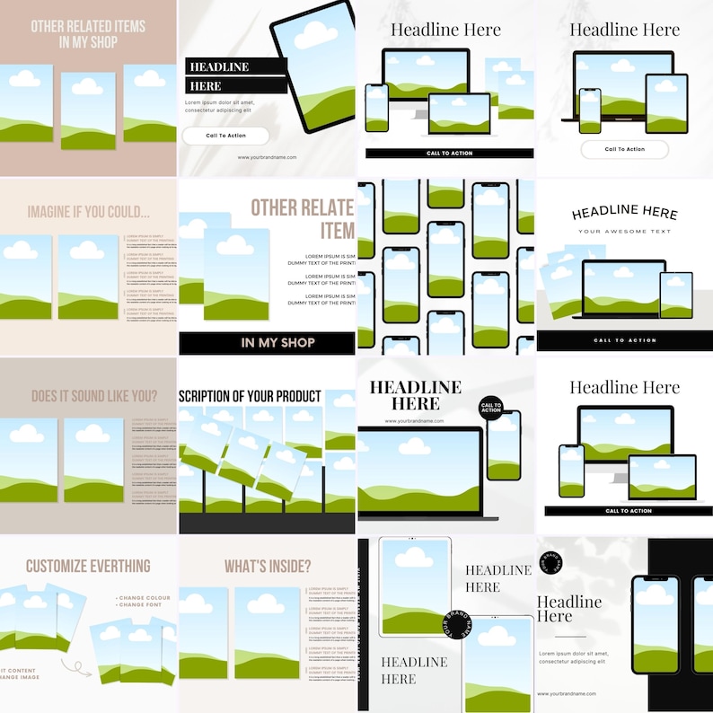 250 Canva Device Mockup Bundle Phone Laptop Book Digital Templates