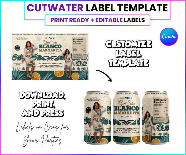 GenShe Editable Cutwater Margarita Cocktail Can Wrap Label Template