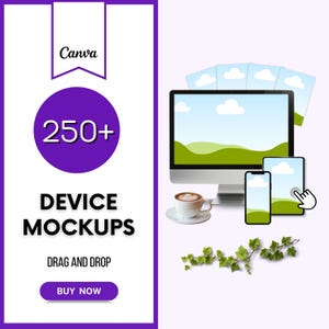 250 Canva Device Mockup Bundle Phone Laptop Book Digital Templates