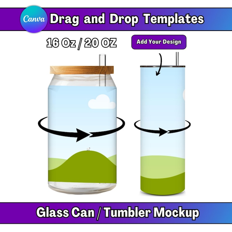 Canva Video Mockup bundle 20 Oz Tumbler Mockup 16 Oz Clear Libbey Glass Can Mockup