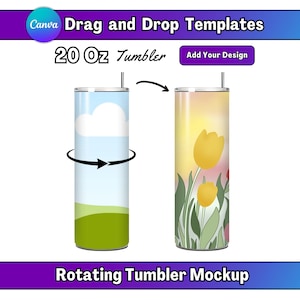 20oz Obracający się kubek Mockup Canva Przeciągnij i upuść animacja kubka Mockup Animowany kubek Mockup Ruchomy kubek Mockup Canva Tumbler
