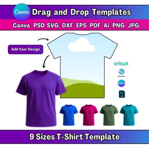 9 Größe All Over T-Shirt-Vorlage Canva All Over T-Shirt Sublimation Leere Vorlage Ziehen und Ablegen T-Shirt-Vorlage DIY T-Shirt-Vorlage SVG