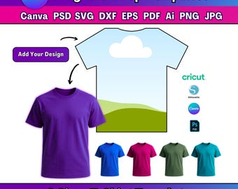 9 Size All Over T-shirt Template Canva All Over T-shirt Sublimation Blank Template Drag and Drop T-shirt Template DIY T-shirt Template SVG