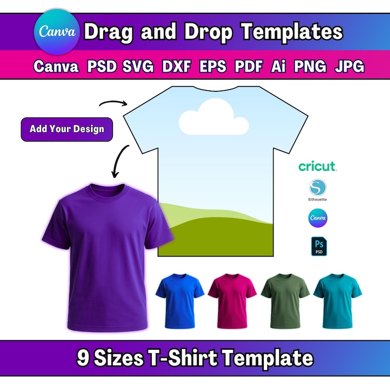 9 Size All Over T-shirt Template Canva All Over T-shirt Sublimation Blank Template
