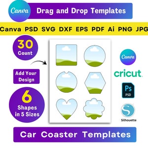 カーコースターテンプレートバンドル 昇華テンプレートバンドル Canva カーコースターモックアップ カーコースターPNGコースターモックアップ ドラッグアンドドロップコースターモックアップ
