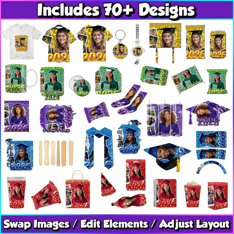Graduation Party Favor Bundle Canva Templates Editable Grad Party Decor