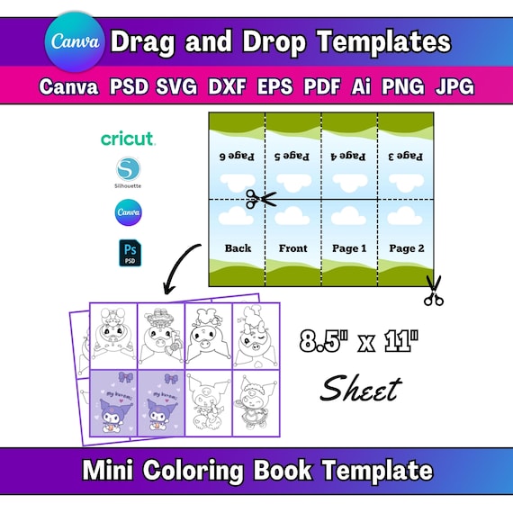 Mini Book Template Editable Canva Booklet Template DIY Coloring Book You Can Customize for Kids Activities Party Favors and Creative Designs