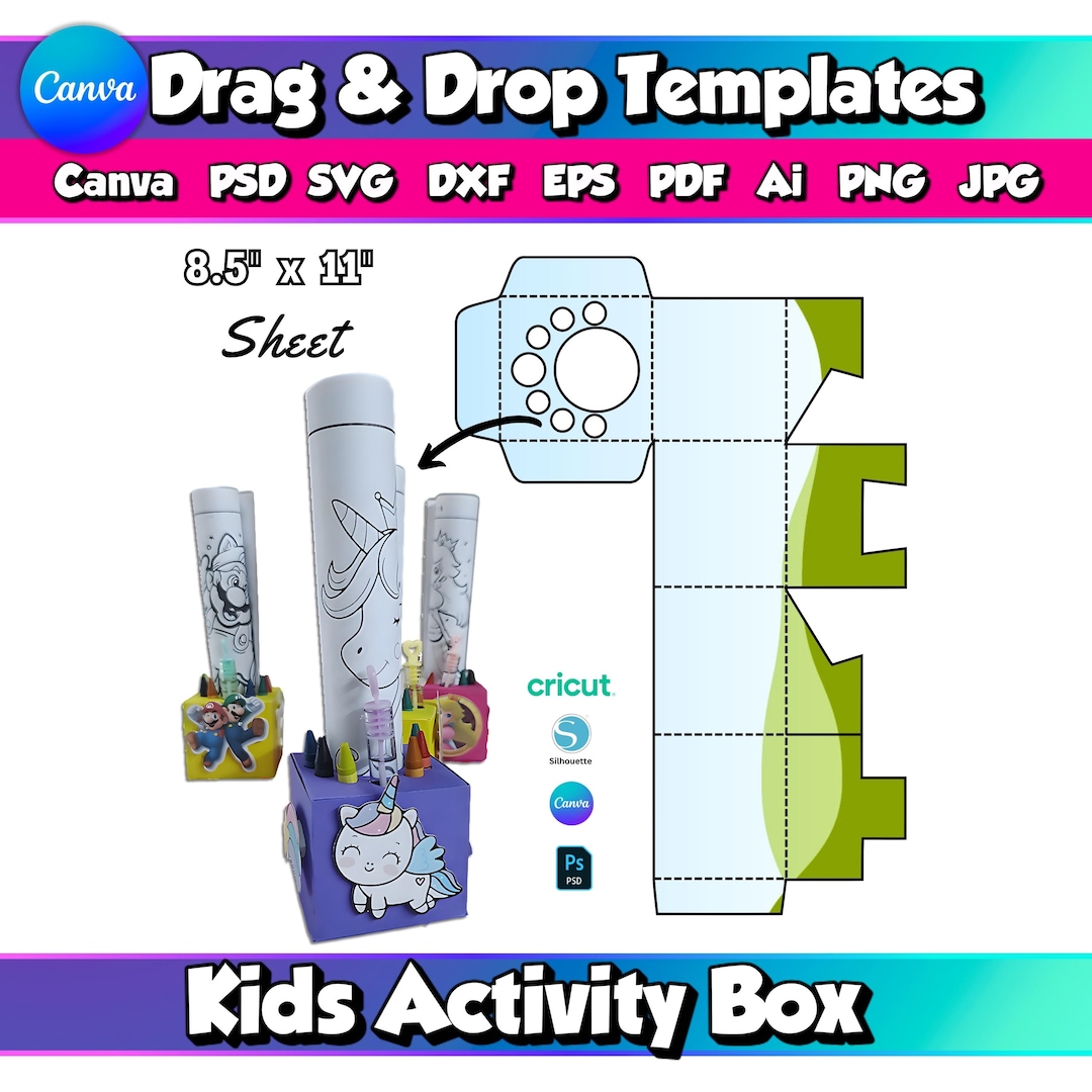 Activity Box Template Canva Kids DIY Coloring Crayon Box Digital File ...