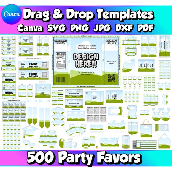 Party Favor Template Bundle Printable Kids Favors Caprisun Label Chip Bag Candy Bar Wrap Rice Krispies Wrapper Gable Box Suitcase Box DIY
