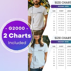 Gildan 2000 Size Chart Gildan 2000 Men and Women Size Chart White T-Shirts Sizes Chart Unisex Size Chart Mockup 2000 Size Chart White Mockup