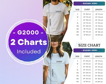 Gildan 2000 Size Chart Gildan 2000 Men and Women Size Chart White T-Shirts Sizes Chart Unisex Size Chart Mockup 2000 Size Chart White Mockup