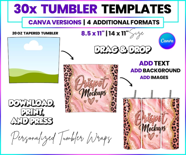 Skinny Tumbler Template 20 Oz Canva Drag and Drop 20OZ Tumbler Wraps
