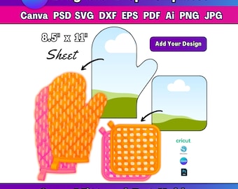 Oven Glove Pot Holder Sublimation Template Canva Drag and Drop Oven Glove Template Sublimation Kitchen Glove Oven Glove Pot Holder SVG PNG