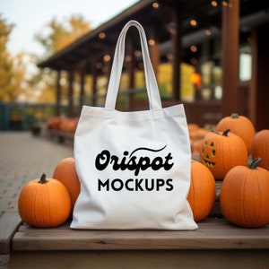 White Halloween Tote Bag Mockup: Kids Shopping Bag (Digital File)