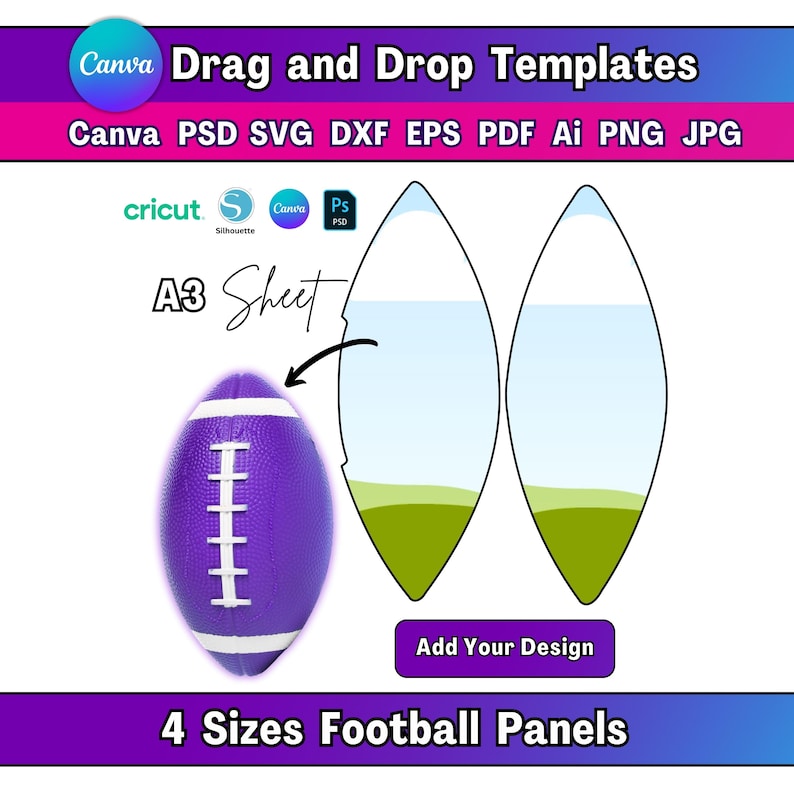 4 Size Football Panel Template Canva Drag and Drop Panel Template Custom Ball Panel Template