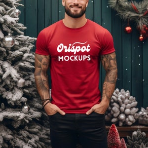 Red Christmas Shirt Mockup: Bella Canvas 3001, Unisex (Digital Download)