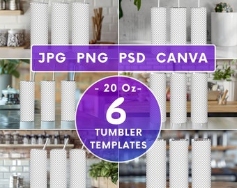 20 oz Skinny Tumbler Mockup: Canva Template, PSD, PNG, JPG (Digital File)